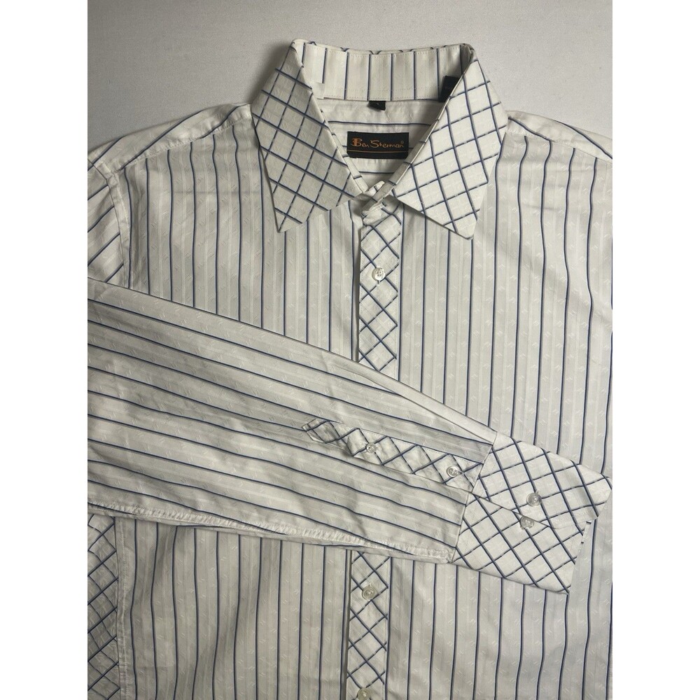 Ben Sherman Shirt Men’s Cotton Long Sleeve Striped Cotton Button Down Large